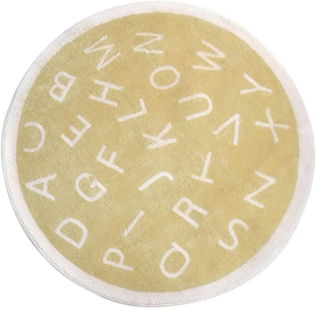 ABC Alphabet Runde Teppich weiche Cartoon Plüsch Teppich niedlich Teppich rutschfest für Baby Kinder Zimmer Klassenzimmer Kinderzimmer Zimmer Jungen Mädchen Zimmer Dekor (Gelb, 100cm)
