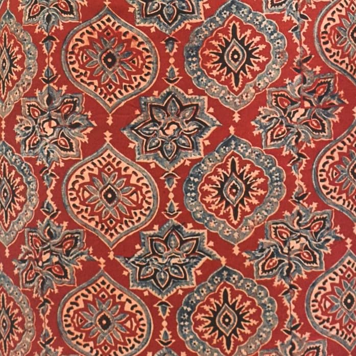 Image of Ethnics of Kutch Women's Ajrakh Modal Silk Natural Dye Hand Block Print Unstitched Kurta Fabric Mtr Length (2.5 Mtrs - Red 07B03L)