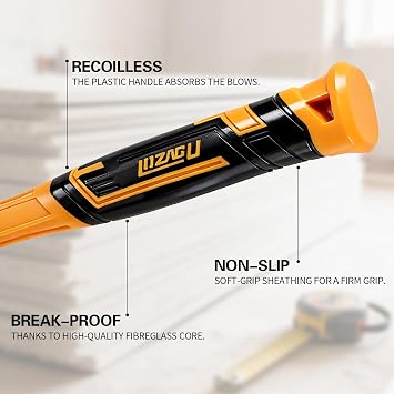 24oz/650g Rubber Mallet Hammer, Fiberglass Handle, Rubber Mallet for Flooring, Tent Stakes, Woodworking, Camping, Soft Blow Tasks Without Damage
