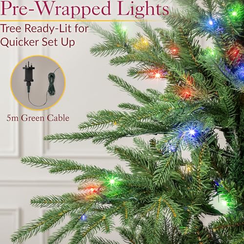 Christow Pre-Lit Christmas Tree 8ft with Dual-Colour LED Lights (Switch from Warm White to Multi-Coloured), Nordmann Fir, Realistic PE & PVC Tips, 11 Modes with Colour Changing, Timer, 145cm Diameter - Image 4