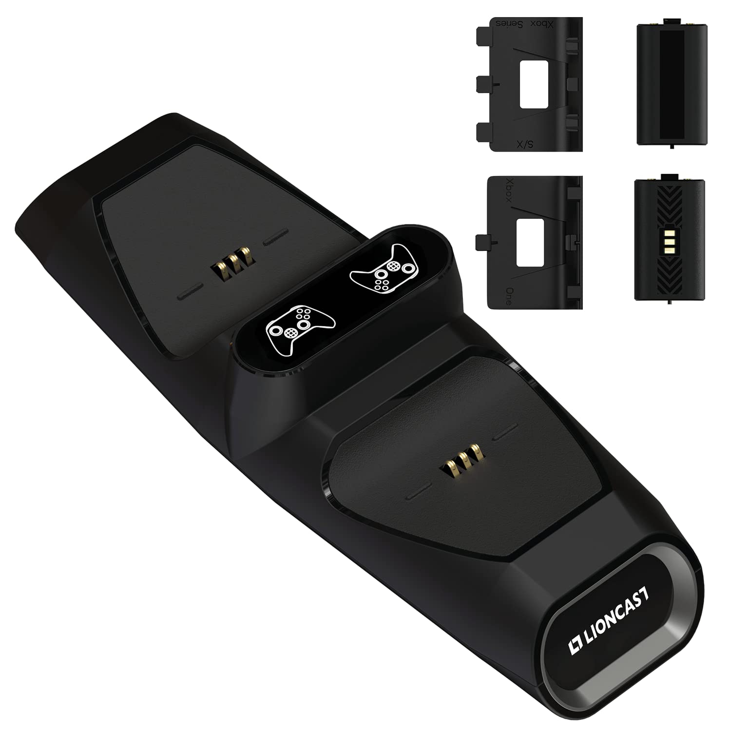 Lioncast Estación de carga para controlador Xbox con batería recargable (1200 mAh) para One/Series X/S, estación de acoplamiento con indicador LED