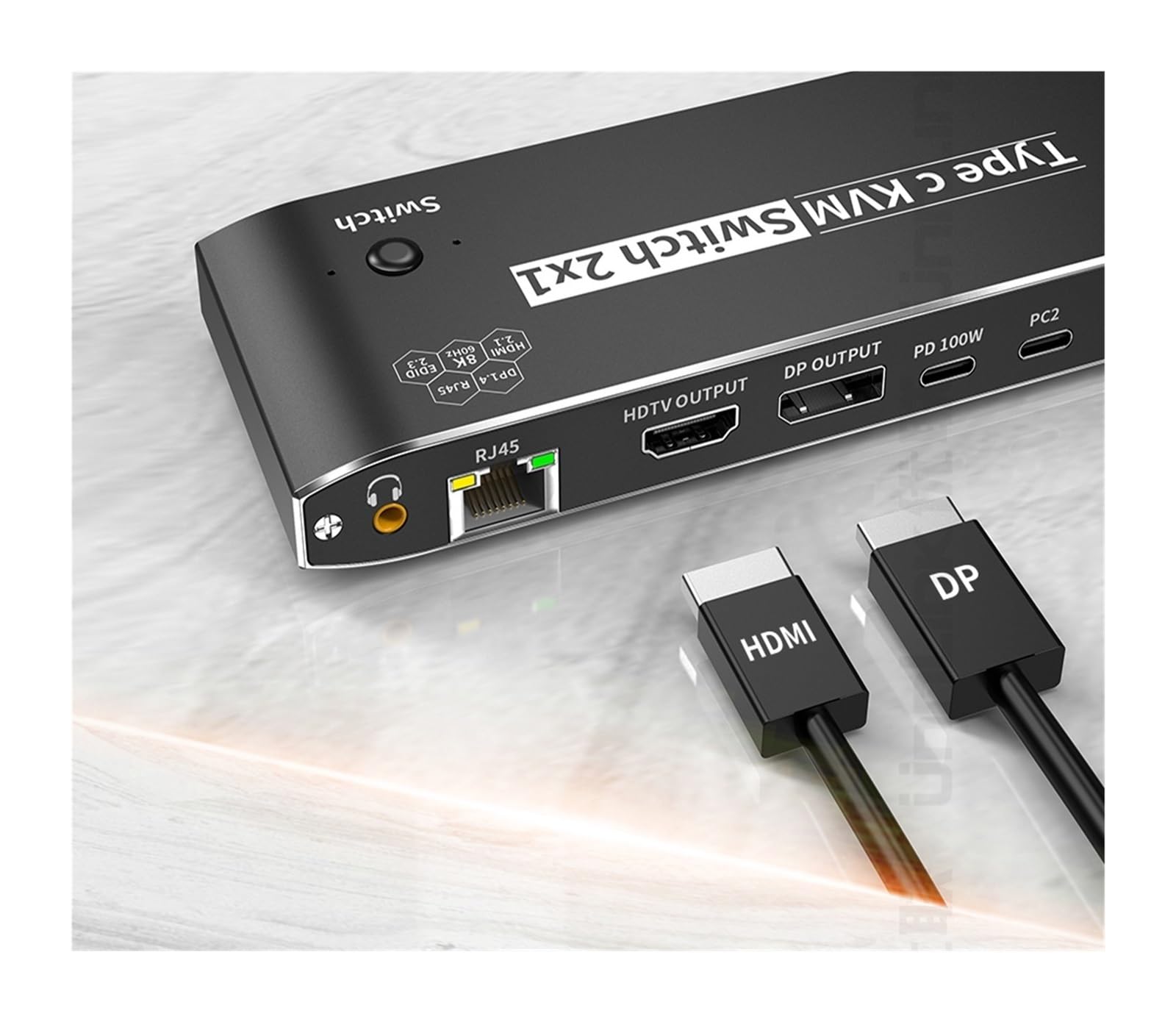 Commutateur vidéo, Commutateur KVM USB C vers HMI DP 3500 W 8K 4K 120 Hz avec port réseau RJ45 PD 100 Charge for 2 PC 1 moniteur TV