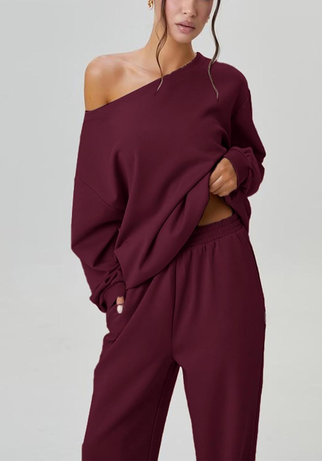 Sweatsuits Women 2 piece Outfit Matching Sweat Sets Off The Shoulder Lounge Top Wide Leg Jogger Sweatpants Tracksuit