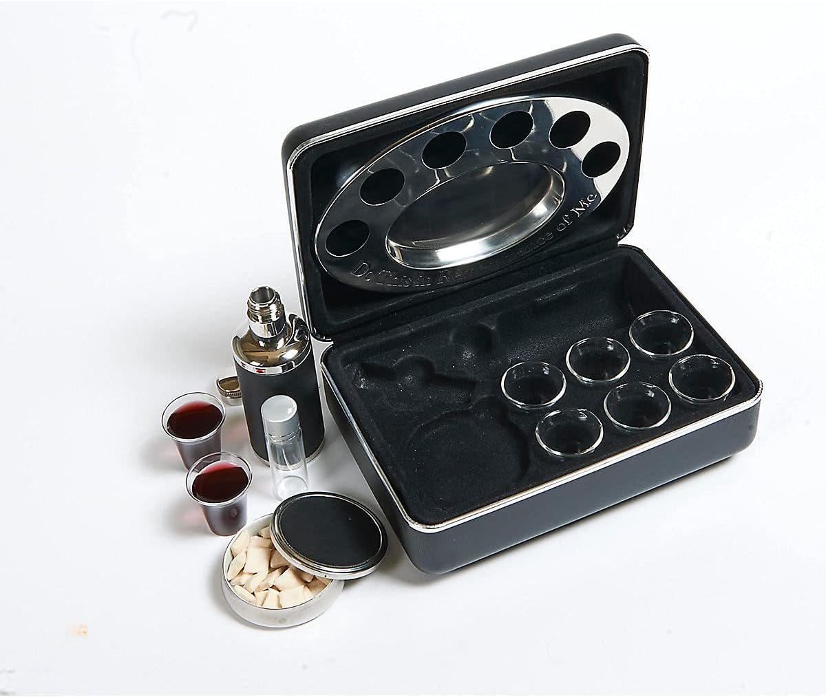 Legacy Portable Communion Set, 6 Glasses, Stainless Steel Bread Container and Serving Tray, 100ml Juice Container, Anointing Oil Bottle
