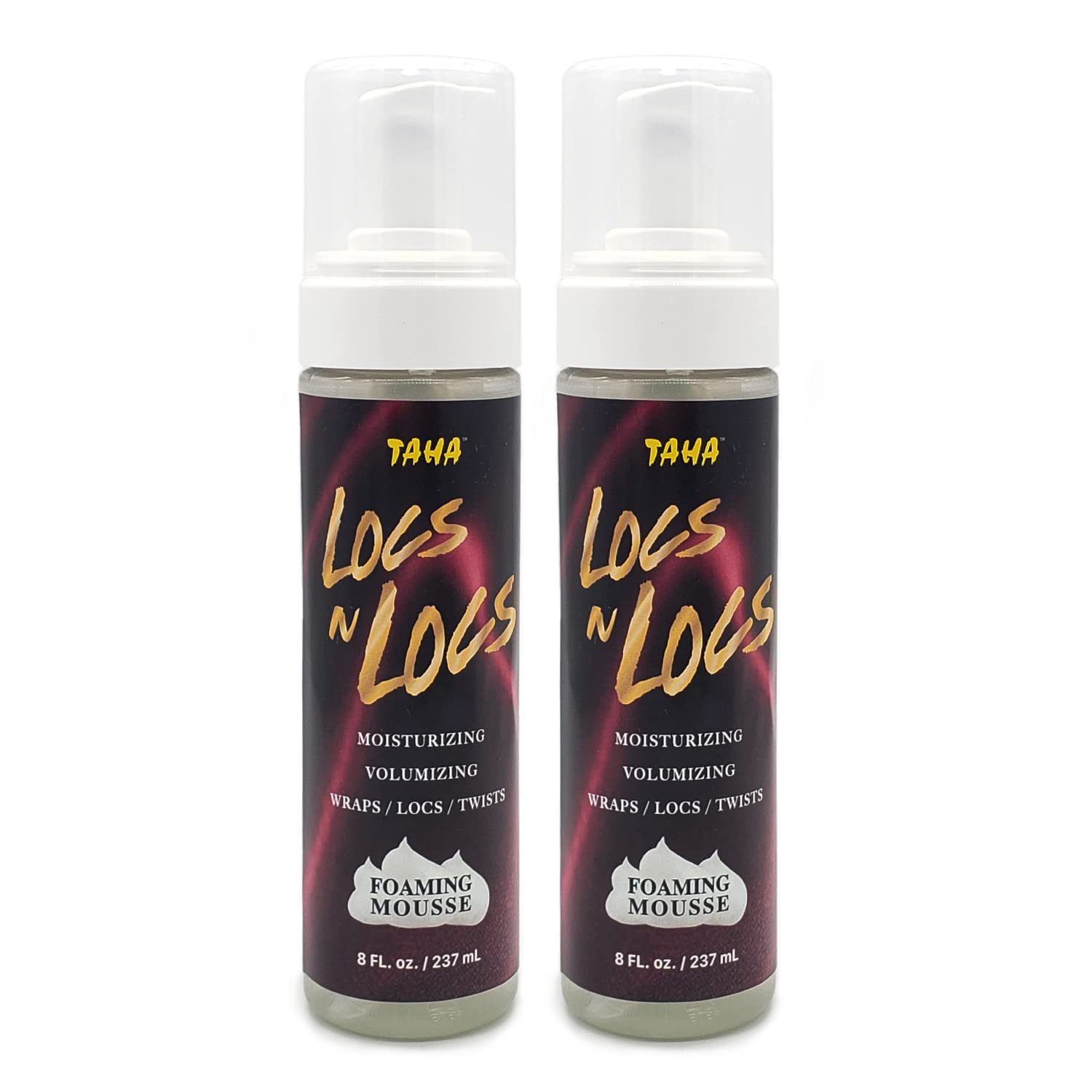 Taha Locs & Locs Foaming Mousse, Moisturizing & Volumizing, Wraps, Natural Blend of shea and coconut oil - Great for all wraps, locs, and twists, 8 Oz (Pack of 2)