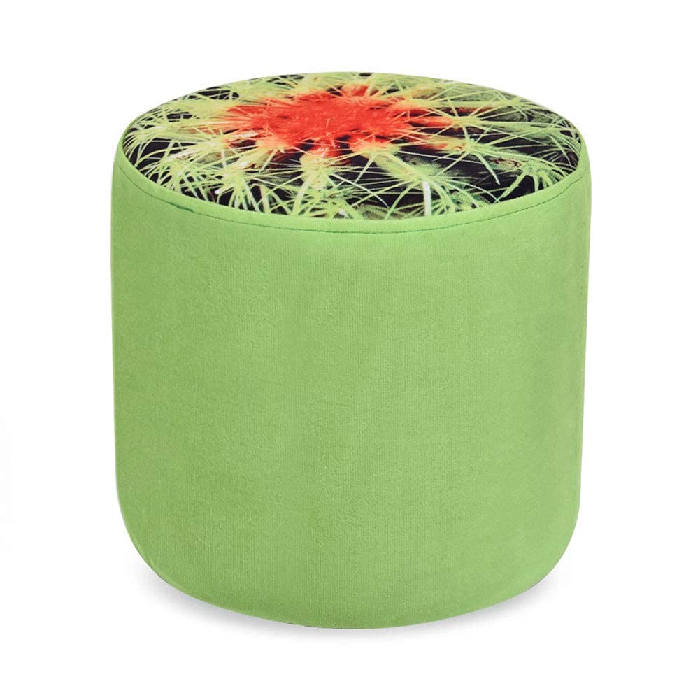 Repose-pied pouf ottoman rond cadre bois massif petit banc de salon
