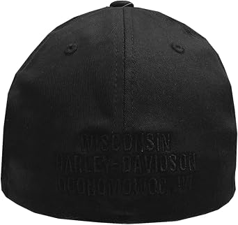 Harley-Davidson Men's Embroidered B&S Stretch Fit Baseball Cap - Solid Black
