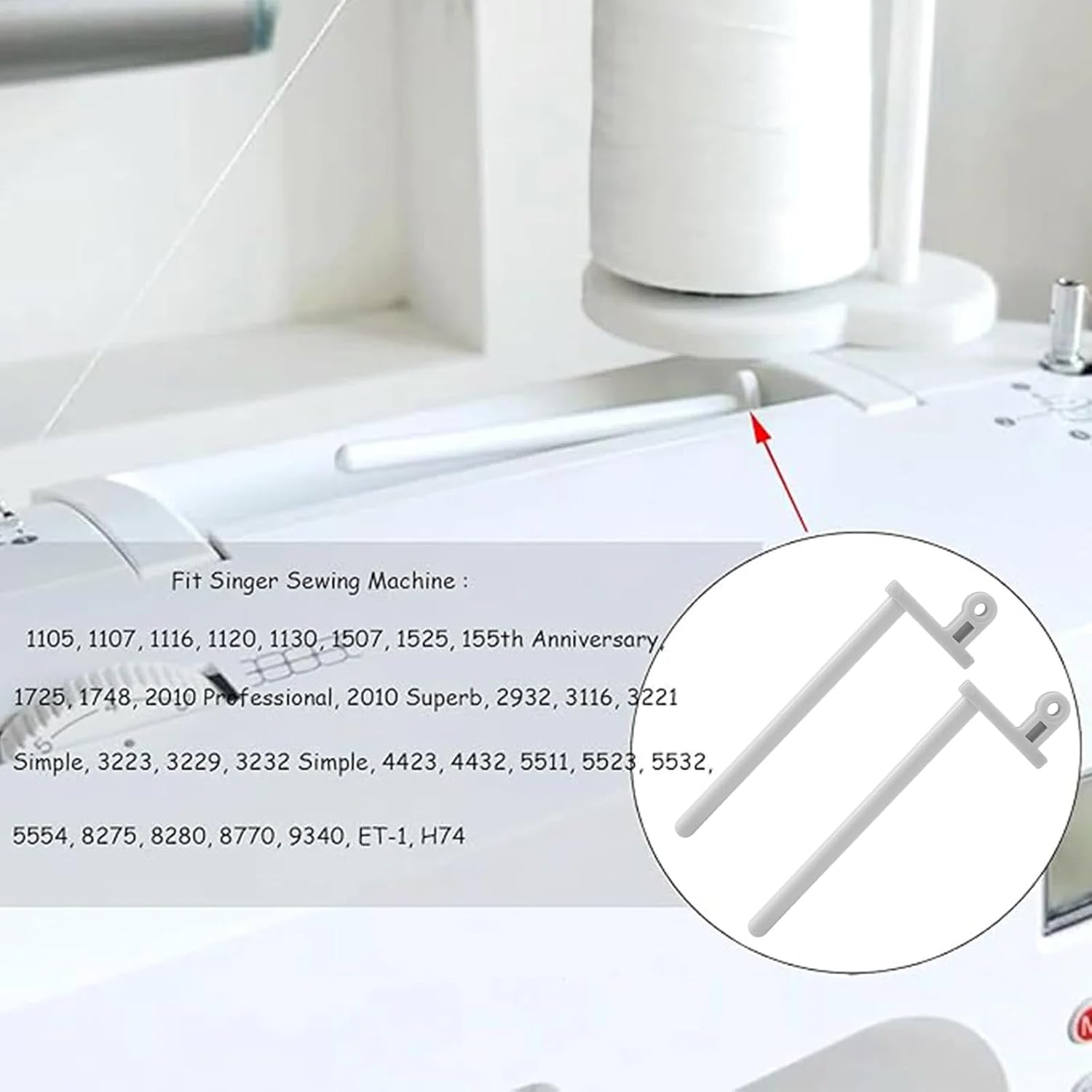 ZhXu Shuo 5 Pcs Spool Pin Cap Set - Main & Auxiliary Replacement Spool Cap & Spool Pin Fits for Singer Sewing Machine 3223 3232 3321 3323 4423 4432 8275 and More Models