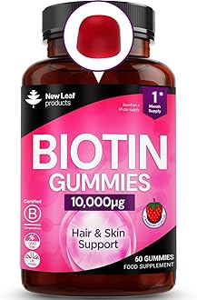 Biotin Skin Nails & Hair Gummies 10,000mcg Chewable Beauty Vitamins High Strength Absorbency Hair Gummies Vitamins for Women & Men Vegan Biotin Hair Growth Supplement