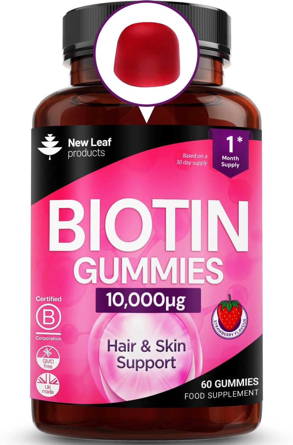 Biotin Skin Nails & Hair Gummies 10,000mcg Chewable Beauty Vitamins High Strength Absorbency Hair Gummies Vitamins for Women & Men Vegan Biotin Hair Growth Supplement