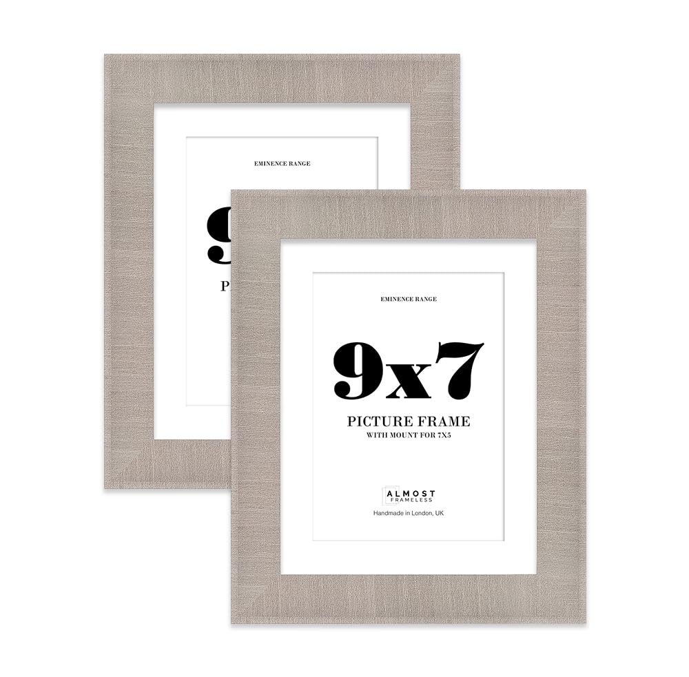 9x7" Grey Picture Frame with 7x5" Mount - Shabby Chic Photo Frame with Distressed Finish, Wall Hooks and Kickstand, 32mm Edge - 2 Pack
