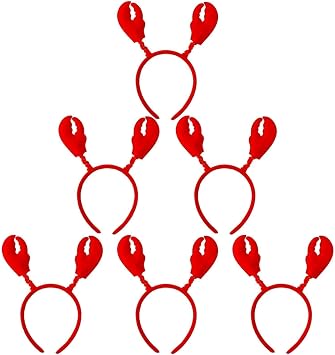 6Pcs Lobster Crab Claws Headbands, Realistic Seafood Boil Party Decorations, Red Crawfish Themd Hats for Birthday Party, Cosplay, Ocean Theme Parties, Seadfood Lovers, Adults