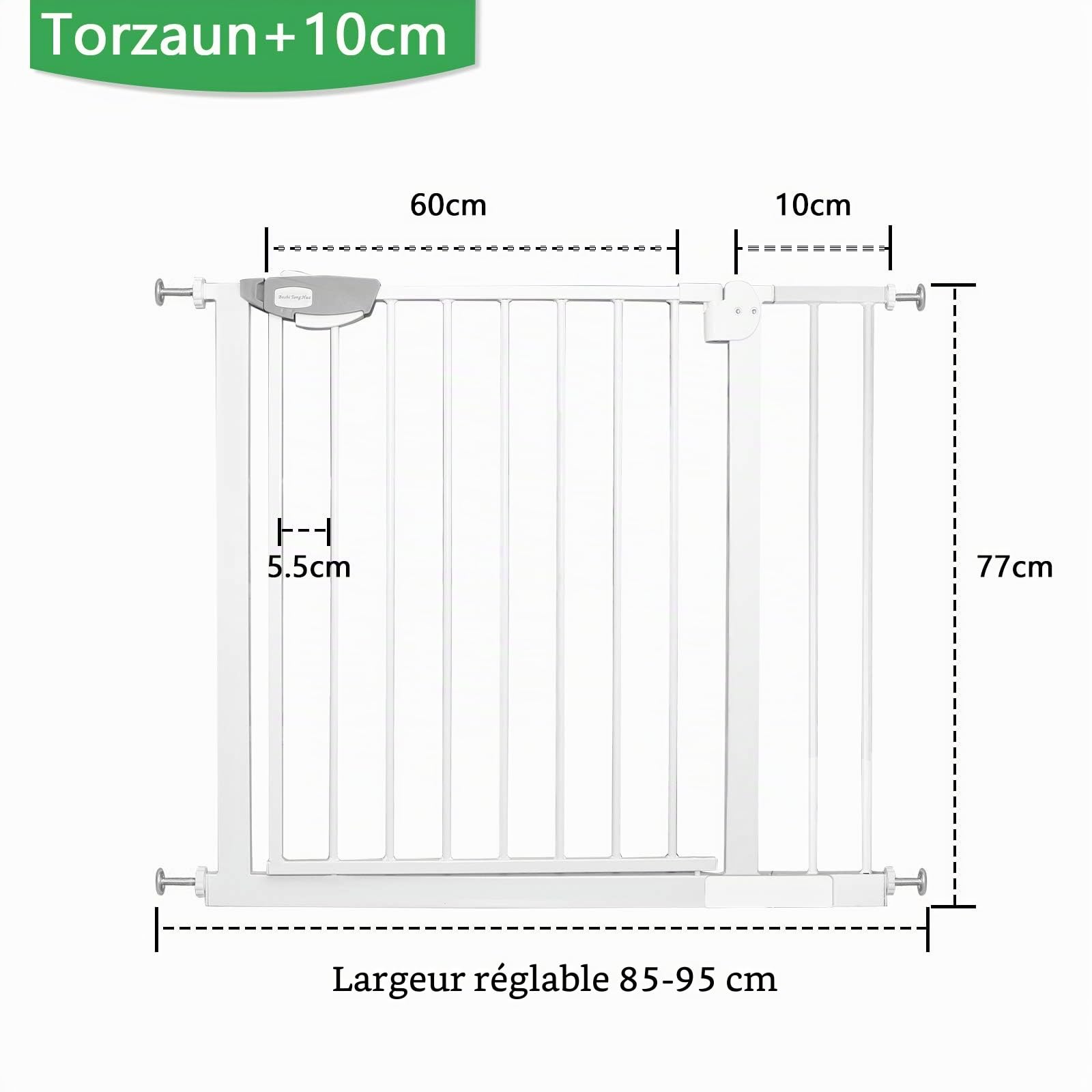 LZQ - Grille de protection pour escalier et porte - Double verrouillage - Barrière de sécurité, en métal, extra-sécurisée, à clipser - Blanche - 85 à 95 cm - Arrêt à 90° - Fermeture automatique