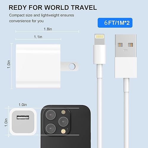Miniatura 2 de Cargador de iPhone de 6 pies cargadores de Apple para iPhone certificado Apple MFi paquete de 2 cables USB a Lightning de 6 pies de carga rápida con