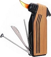 Vista 6 de Encendedor multifunción 4 en 1 Encendedores de butano reutilizable en ángulo suave llama encendedor con 3 herramientas de limpieza de tuberías Blanco