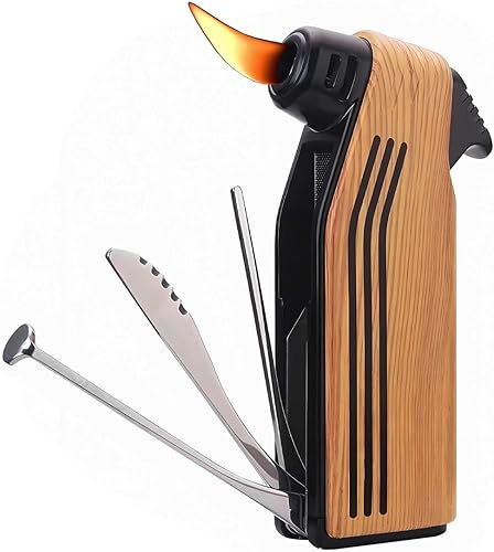 Encendedor multifunción 4 en 1 Encendedores de butano Reutilizables en ángulo Suave Llama Encendedor Vela Encendedor (Madera Gris)