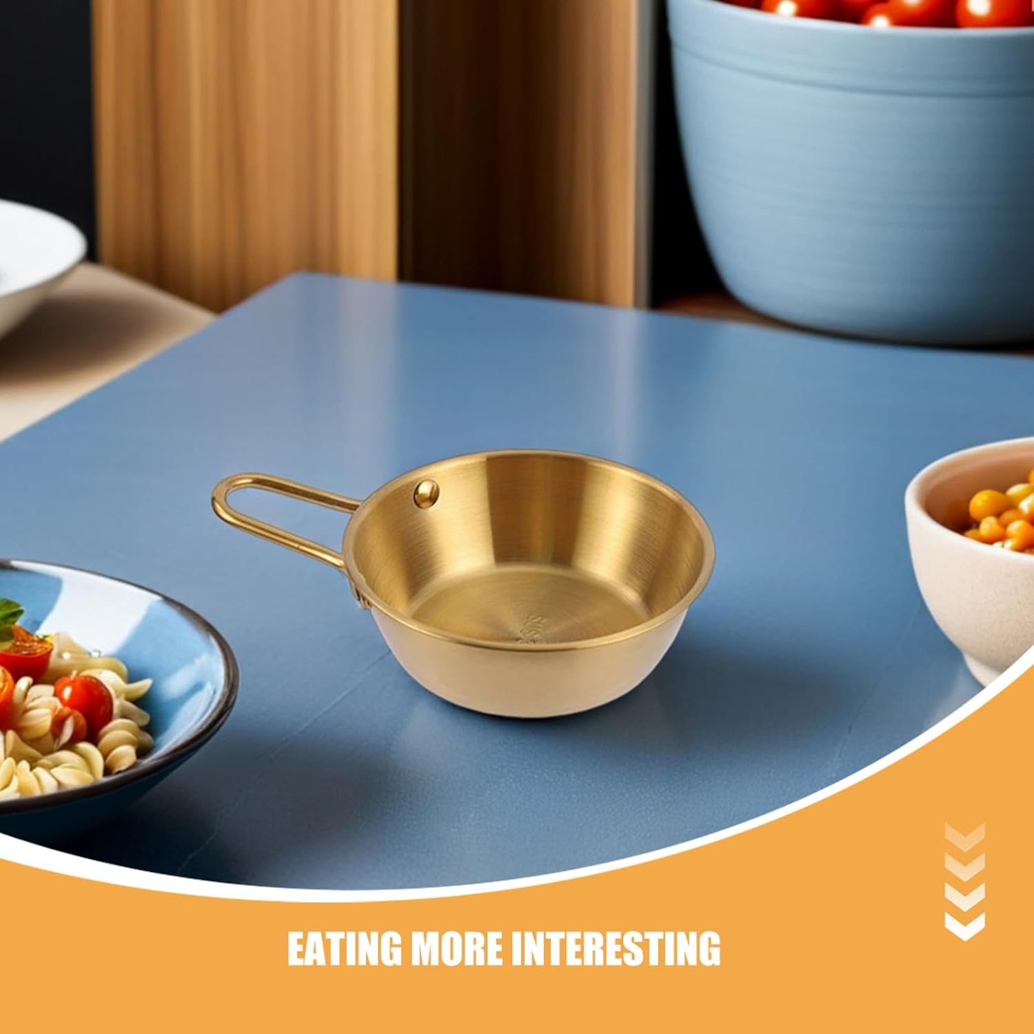 VANZACK 3pcs Korean Rice Wine Bowls Gold with Handle, Stainless Steel image 3