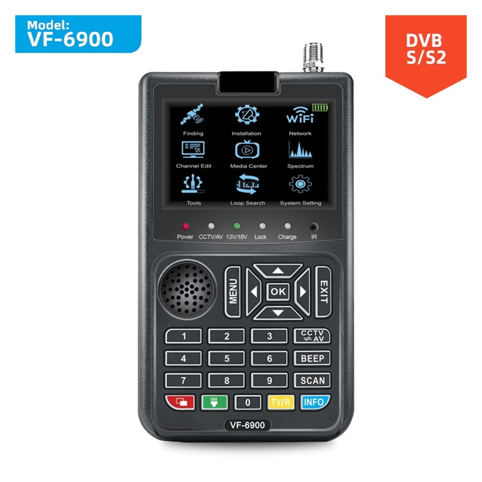 VF-6900 HD Digitaler Satellitenfinder mit 8,9 cm (3,5 Zoll) TFT-LCD-Bildschirm, DVB-S/S2, MPEG2/MPEG4, Live-Video-Programm, Unterstützung für Fehlerbehebung (VF-6900 NO CCTV)