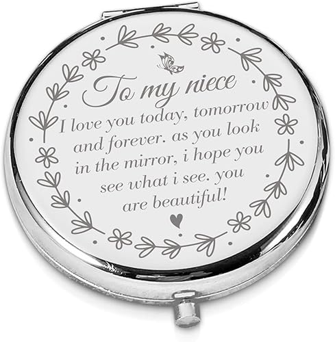 Miniatura 1 de LRUIOMVE Regalo de sobrina de tía tío espejo de maquillaje de viaje grabado con diseño de plata inspirador espejo cosmético de bolsillo compacto
