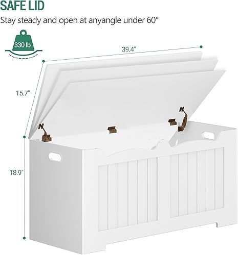 Miniatura 3 de Baúl de almacenamiento de 39.4 pulgadas, baúl de almacenamiento con 2 bisagras, caja de madera, organizador de pecho elevador, banco de zapatos para
