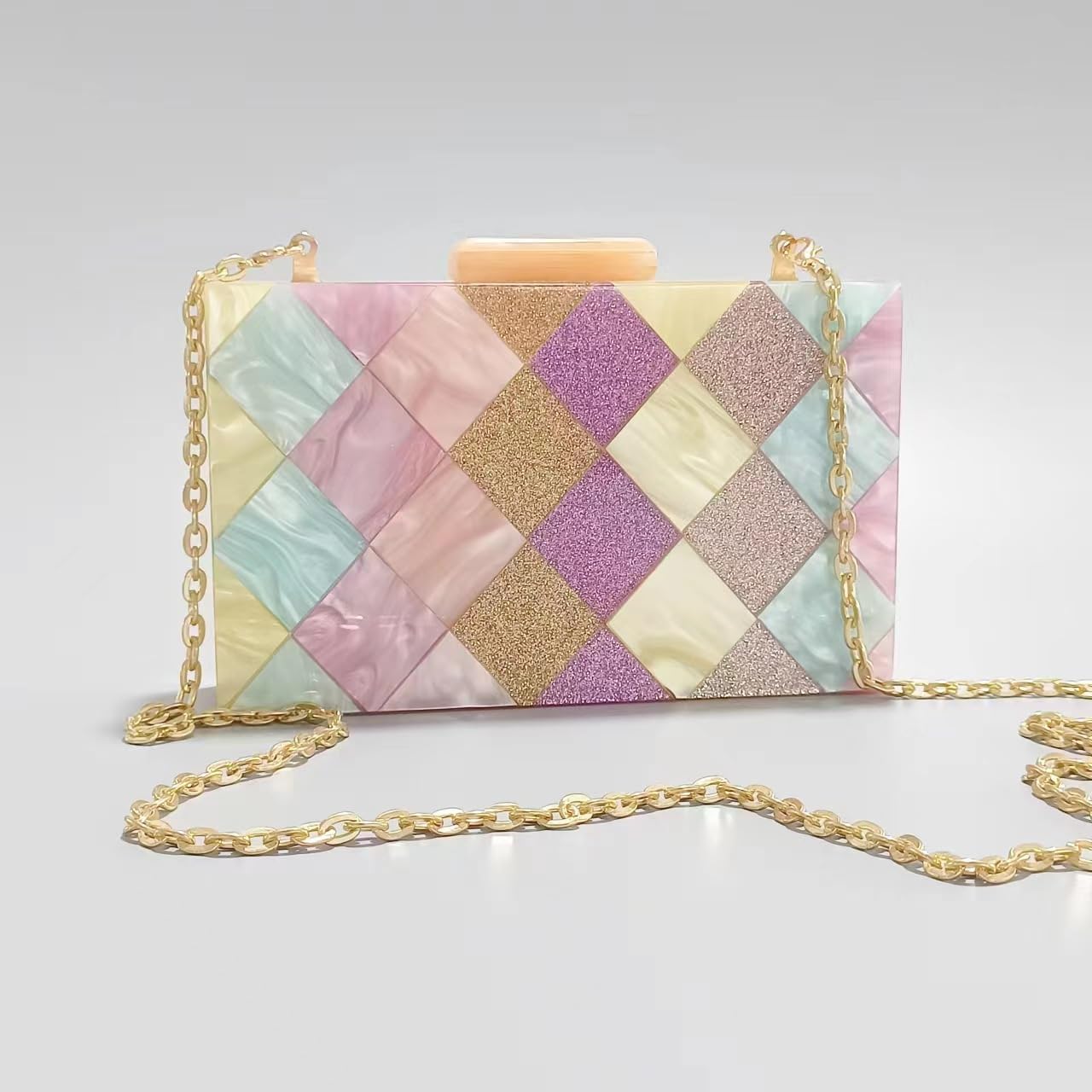 Acrylic Clutch Purse for Women Colorful Evening Handbag Geometric Marbling Box Bag with Detachable Chain - Image 2