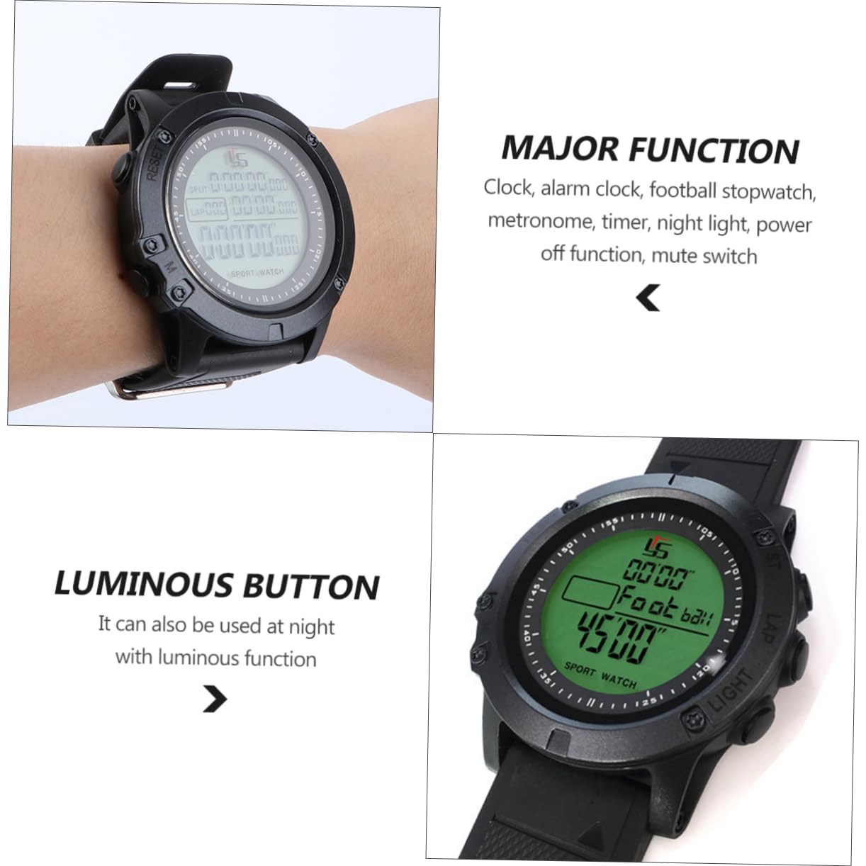GALPADA Orologio Sportivo Uomo Multifunzionale Per Arbitro Calcio Con Cronografo Timer Countdown e Retroilluminazione Notturna Cronometro Digitale Precisione Centisecondo Cinturino Resiste