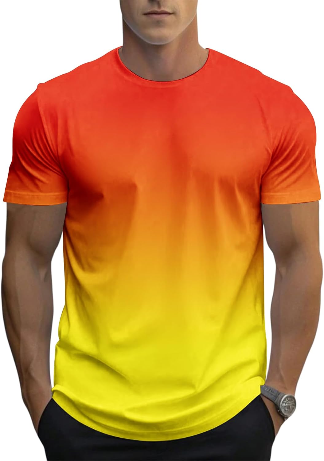 6 Pack Men's Gradient Color T-Shirt, Short Sleeve Crewneck, Summer Short Sleeved Round Neck Gradient T-Shirt