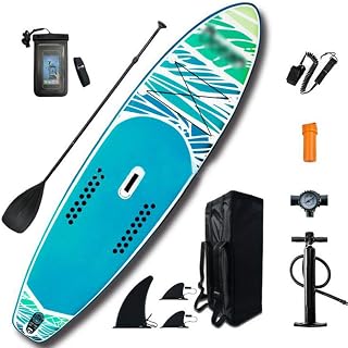 BYCDD Inflatable Stand Up Paddle Board, Adjustable Paddle Non-Slip Deck Wide Stance Surf Control Removable Fin Surfboard SUP Board