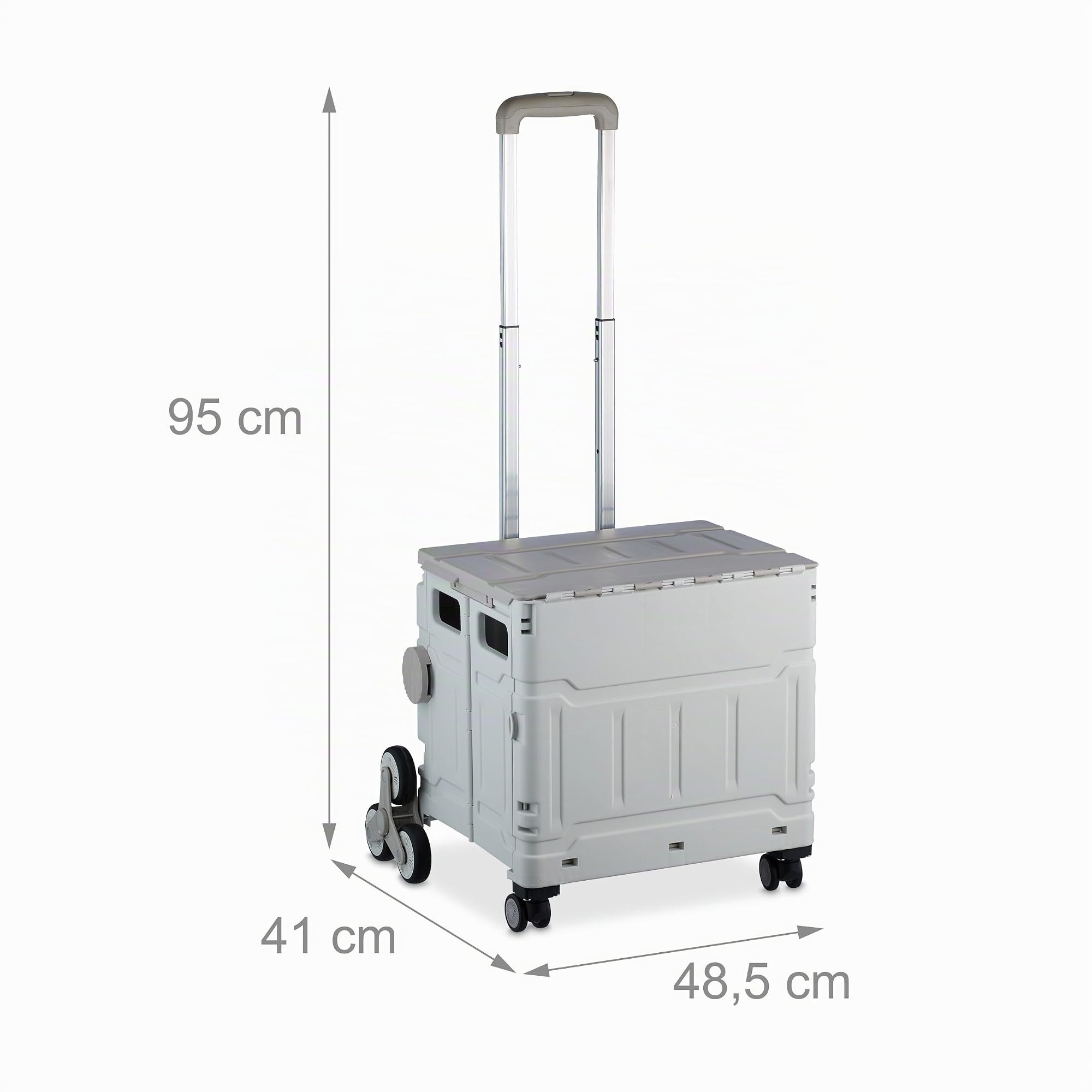 Relaxdays Carro Compra Plegable, Cesta con Ruedas Subeescaleras, Tapa, Asa Telescópica, hasta 50 kg, Blanco/Gris