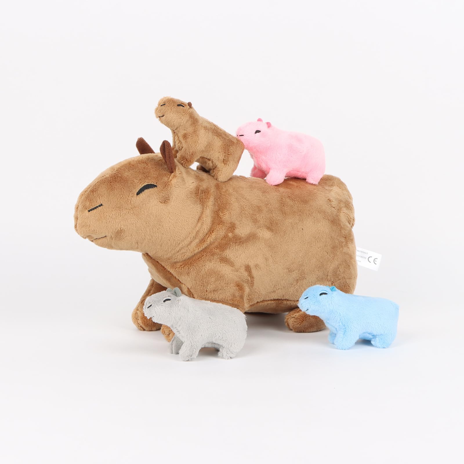 5pcs Capybara Plush Toy Set, 13” Capybara Stuffed Animal Mommy & 4 Babies