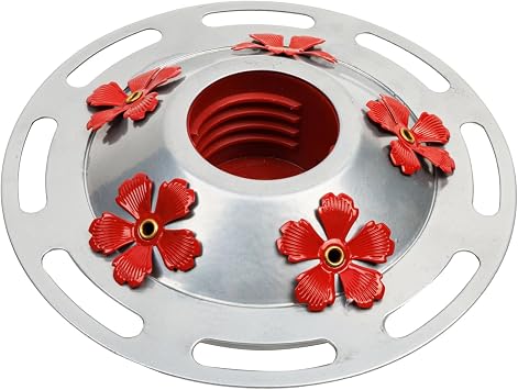 WOSIBO Hummingbird Feeder Replacement Bottom Base Replacement Part Includes Red Plastic Base Metal Top and Brushes Silver-2