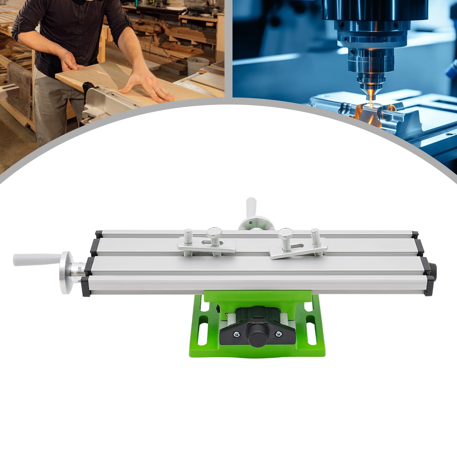 Kreuztisch FräStisch Maschine,Arbeitstisch üR FräSmaschinen,X-Y-Schiebetisch für Mini-Bohrmaschine Elektrische Halter, Aluminium PräZisions-Tisch, Modellbau Werkstatt, Weiß/GrüN