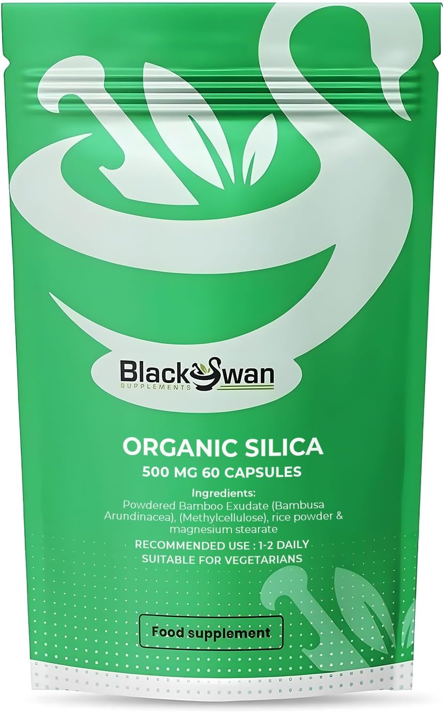 Black Swan Silica Capsules – 500mg Rich Silicon Extract for Skin Hair Nail Bone Health Collagen Formation Hormonal Balance Anti Inflammatory Natural Supplement – 60 Caps 2 Month Supply