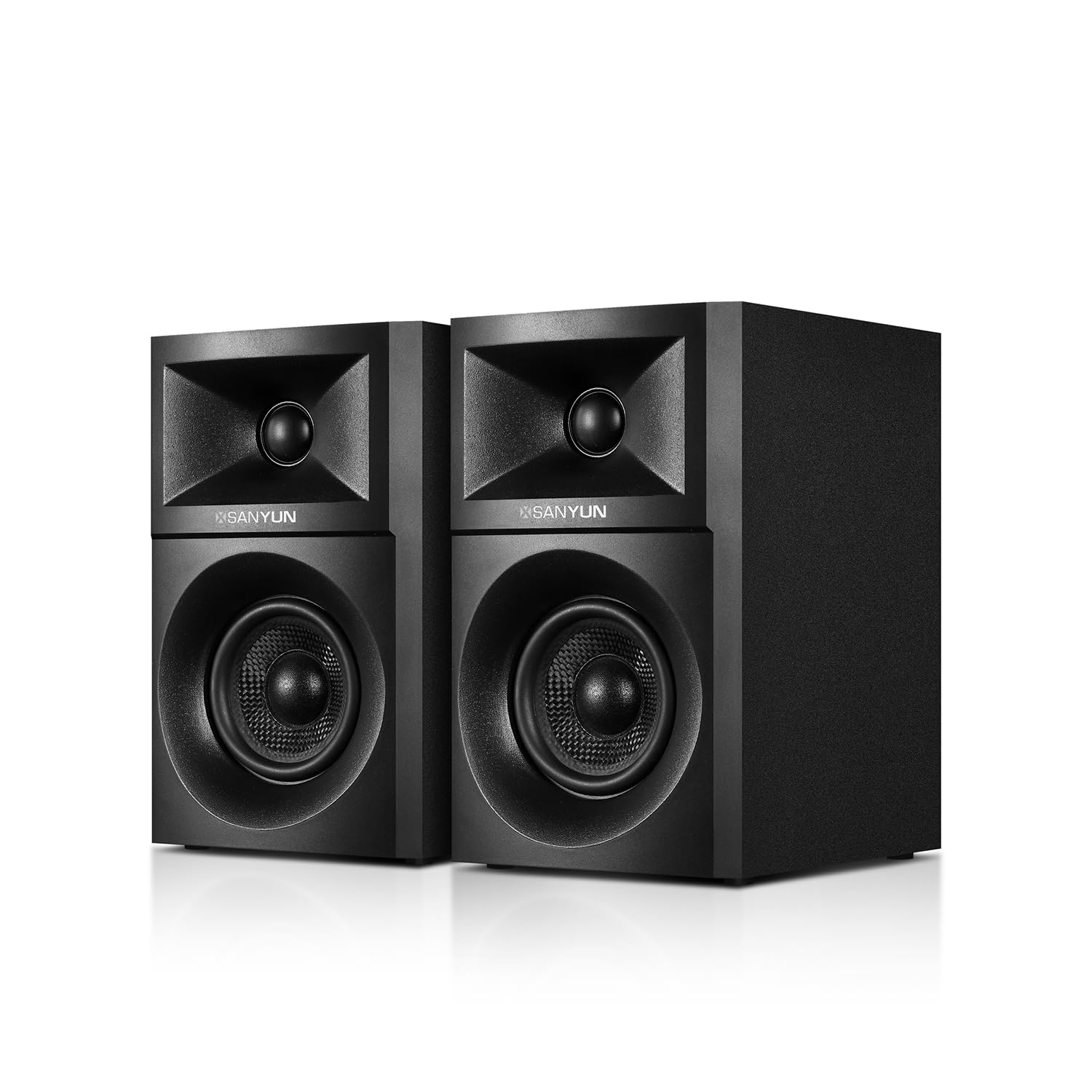 Photo 1 of Sanyun SW203 4.0 Computer Speakers - 60W 4-Way DSP Control 3D Immersive Sound - 3" Carbon Fiber Woofer & 20mm Silk Dome Tweeter - 24bit DAC USB/Bluetooth 5.4/AUX - Studio-Grade Audio (Pair, Black)