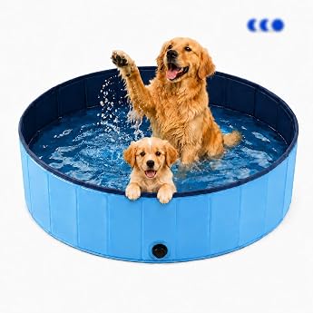 Dog Pool 100 x 30 cm Dog Bath with Drainage Hole Paddling Pool Foldable Pool 3-Layer Reinforcement Non-Slip Cat Pool 3 Sizes Available for Small Medium and Large Dogs 100 cm