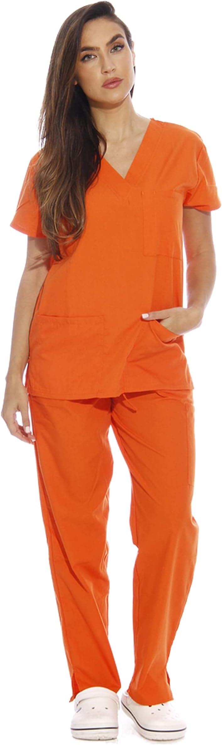 Just Love Women's Scrub Sets Six Pocket Medical Scrubs (V-Neck with Cargo Pant), Orange, M