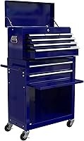 Vista 12 de Carro de herramientas rodante de 4 cajones, caja de herramientas con ruedas y parte superior de madera, carrito de almacenamiento de herramientas