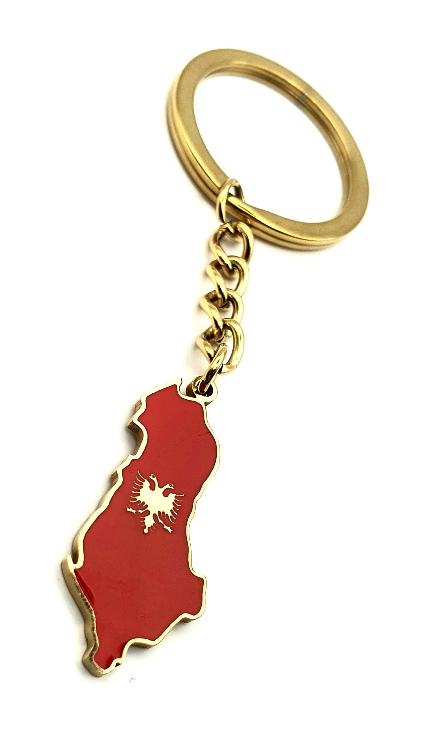 SNS Components Albania Albanian Balkan Balkans Gold Country Flag Key Ring Chain Metal Enamel Keyring