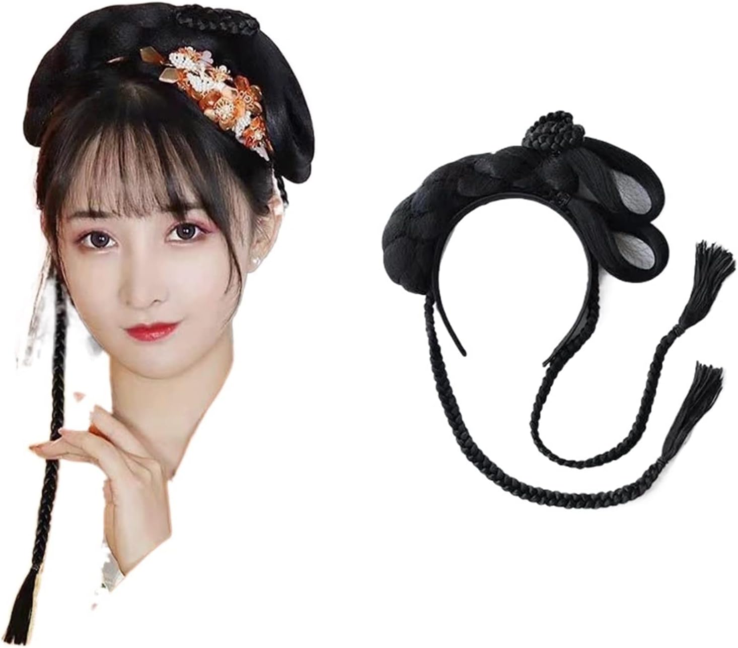 Women Traditional Chinese Style Hanfu Wigs Headwear Girls Stage Performance Headgear Ancient Oriental Headdress Cosplay Costumes (Color : Wig2)