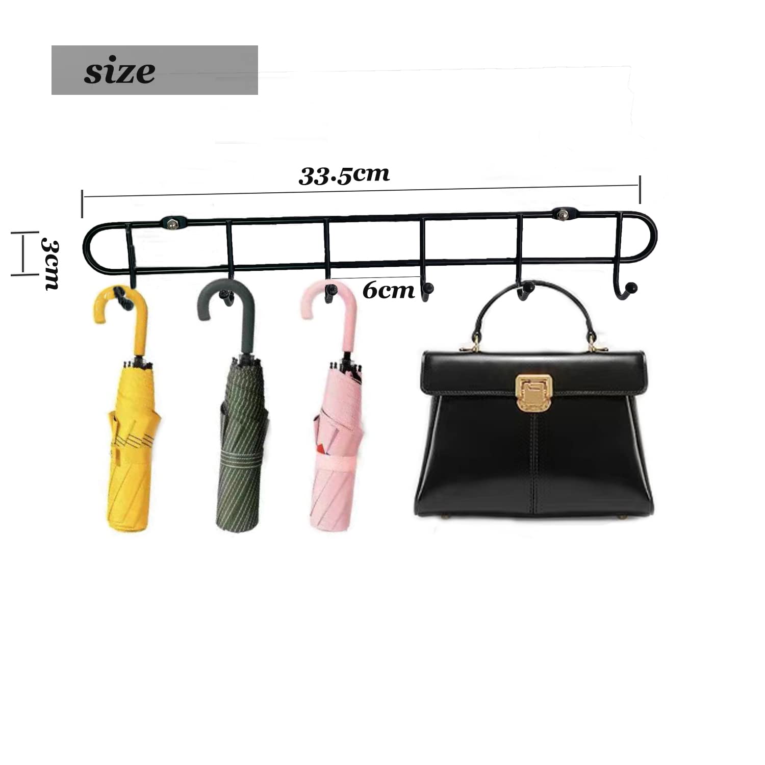 zzmikiteck Appendiabiti da parete con 6 ganci, ganci autoadesivi, appendiabiti da parete, senza foratura, ganci da parete neri, per cucina, bagno, camera da letto, ingresso, 2 ganci da parete