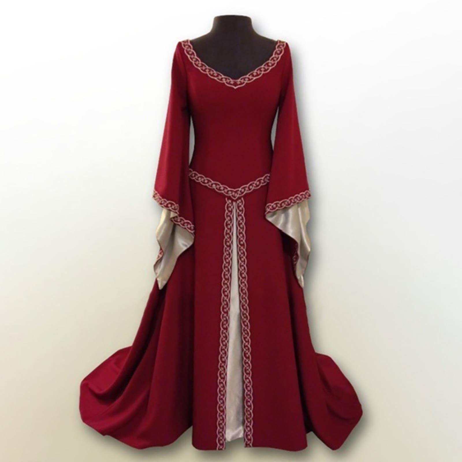 Cosplay kostuum, renaissance, middeleeuwse retro jurk voor het feest, klassieke middeleeuwse jurk, lange mouwen, ronde hals, jurk-groen_2XL