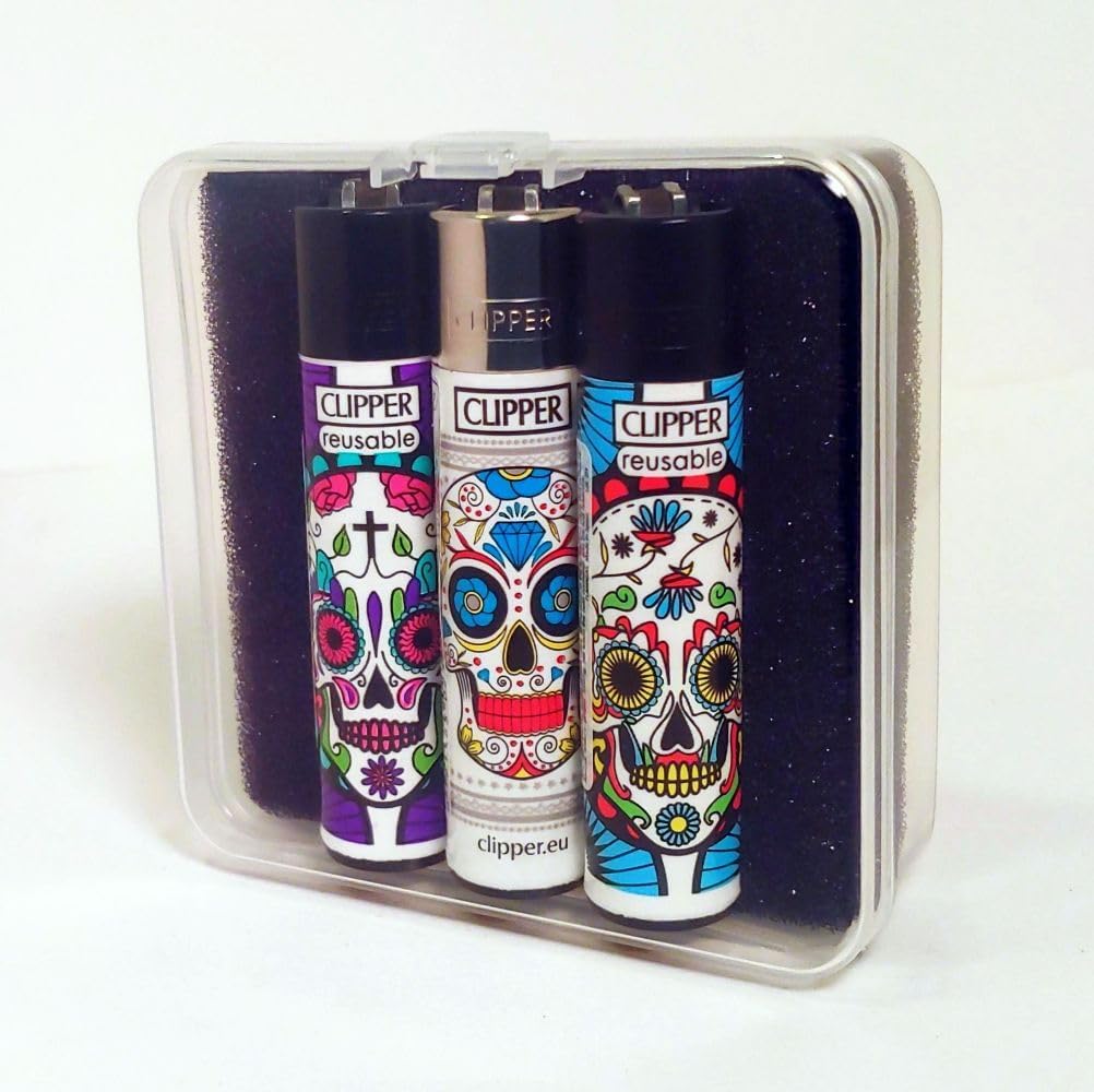 Clipper Lighters Skulls Trio Collection of 3 Lighters