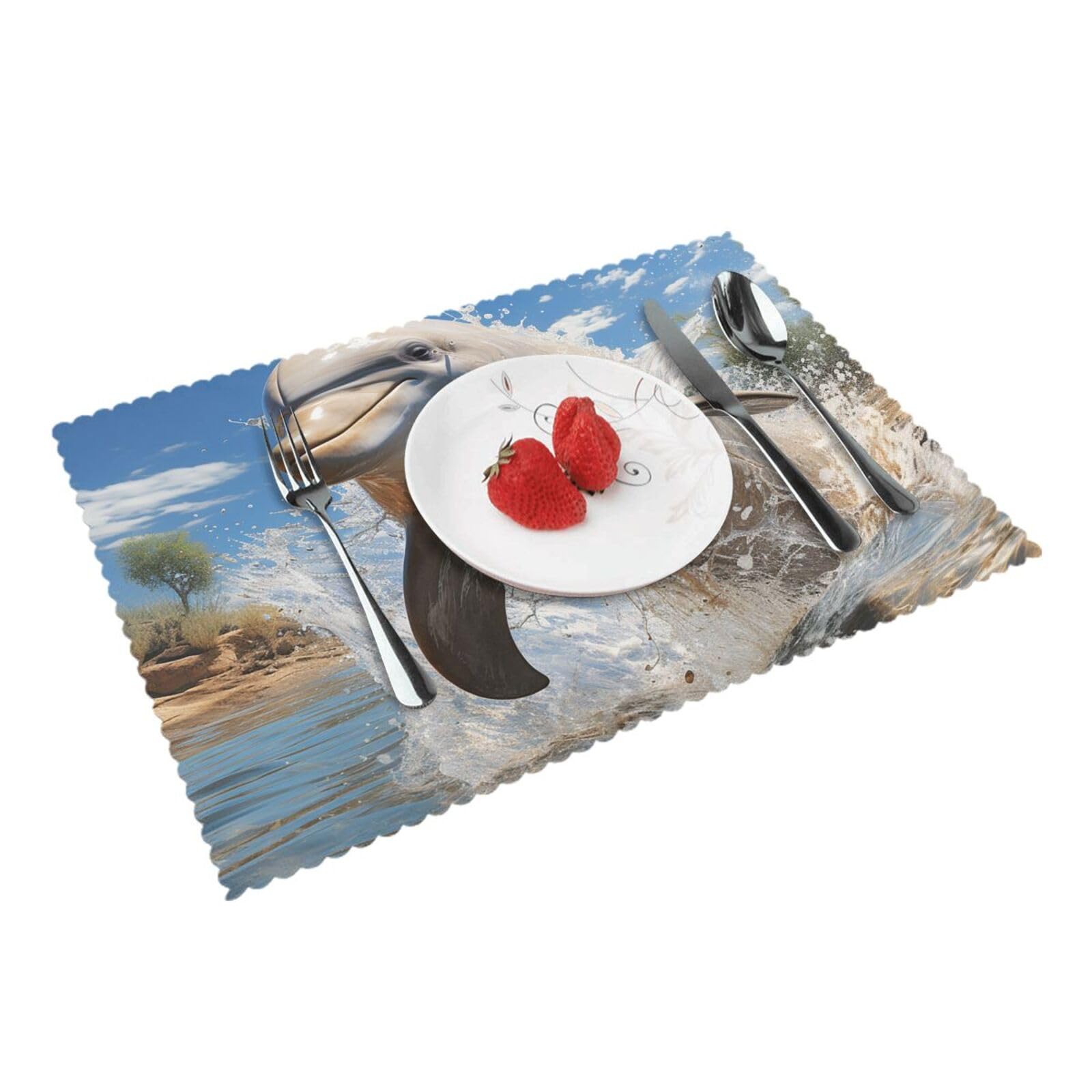 Placemats Set of 4 Heat Resistant Woven Place Mats for Dining Table There is a dolphin jumping Placemats Washable Wipeable PVC Table Mats Indoor/Outdoor Place Mats for Party Kitchen Decor 30x45 cm