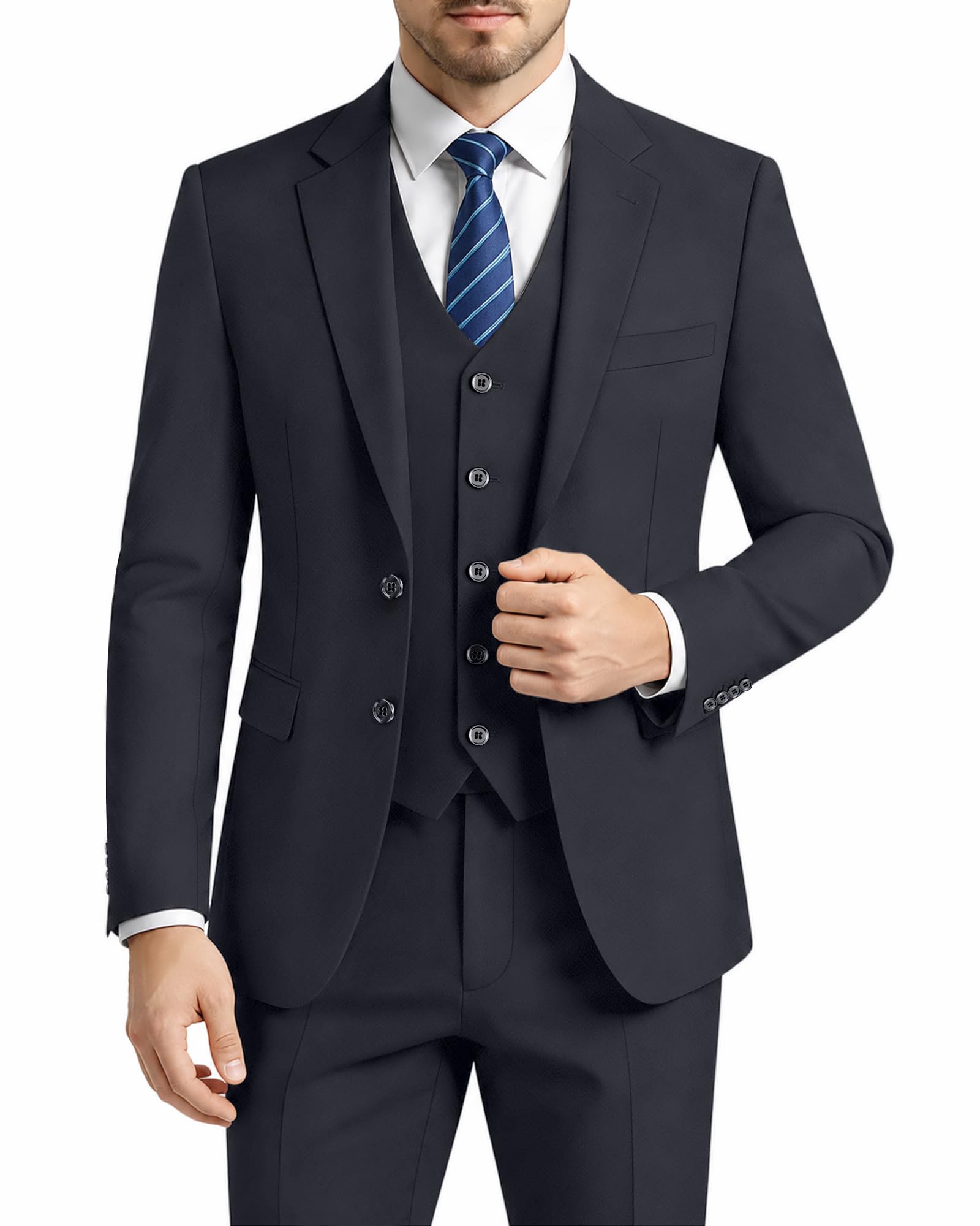 lupurty Suits for Men, Gray Men's Suits Slim Fit, Solid Jacket Vest Pants with Tie, Two Buttons 3 Pieces Suit Set, 2XL-picture-29