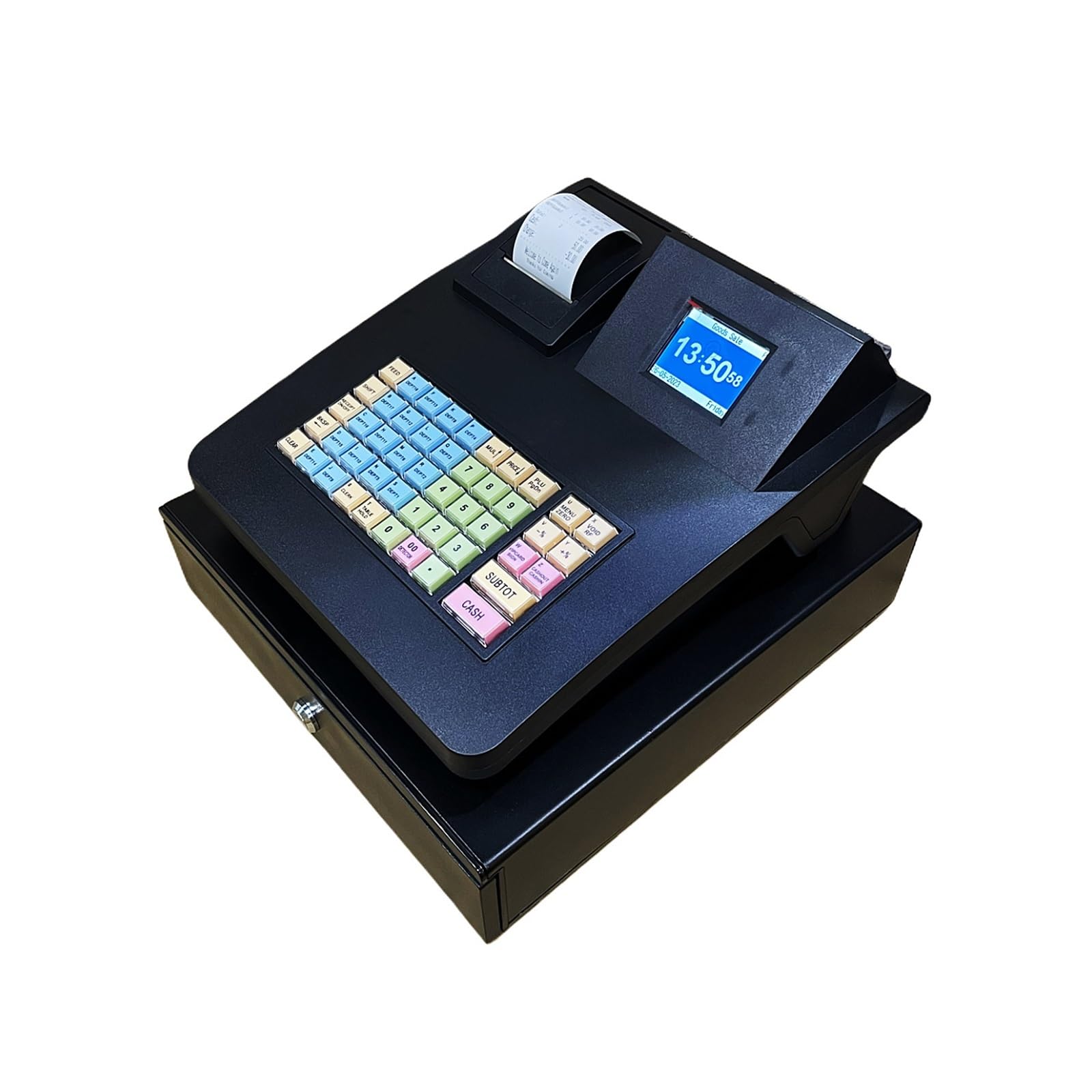 Caja registradora electrónica, Tienda de Fideos Comida rápida, joyería conveniencia, Detector Moneda con luz Violeta, Caja ECR en inglés Fácil de configurar