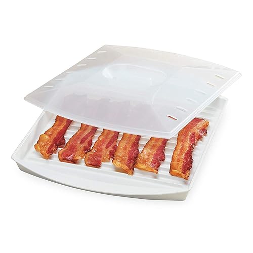 PrepSolutions Microwavable Bacon Grill, White – Nonstick, Easy-Clean Design, 1