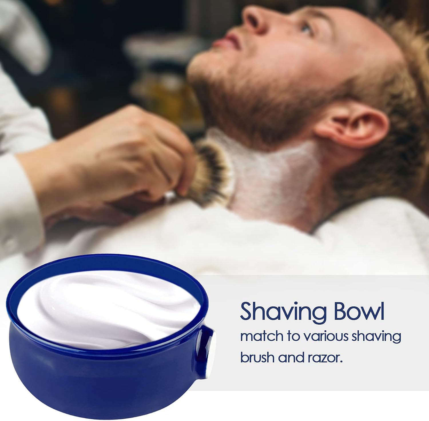 Linkidea Ceramic Shaving Soap Bowl with Non-Slip Handle, Wide Mouth, Large Capacity, Easier to Lather Ridges, Wet Razor Shave Cream Bowl for Men, Royalblue