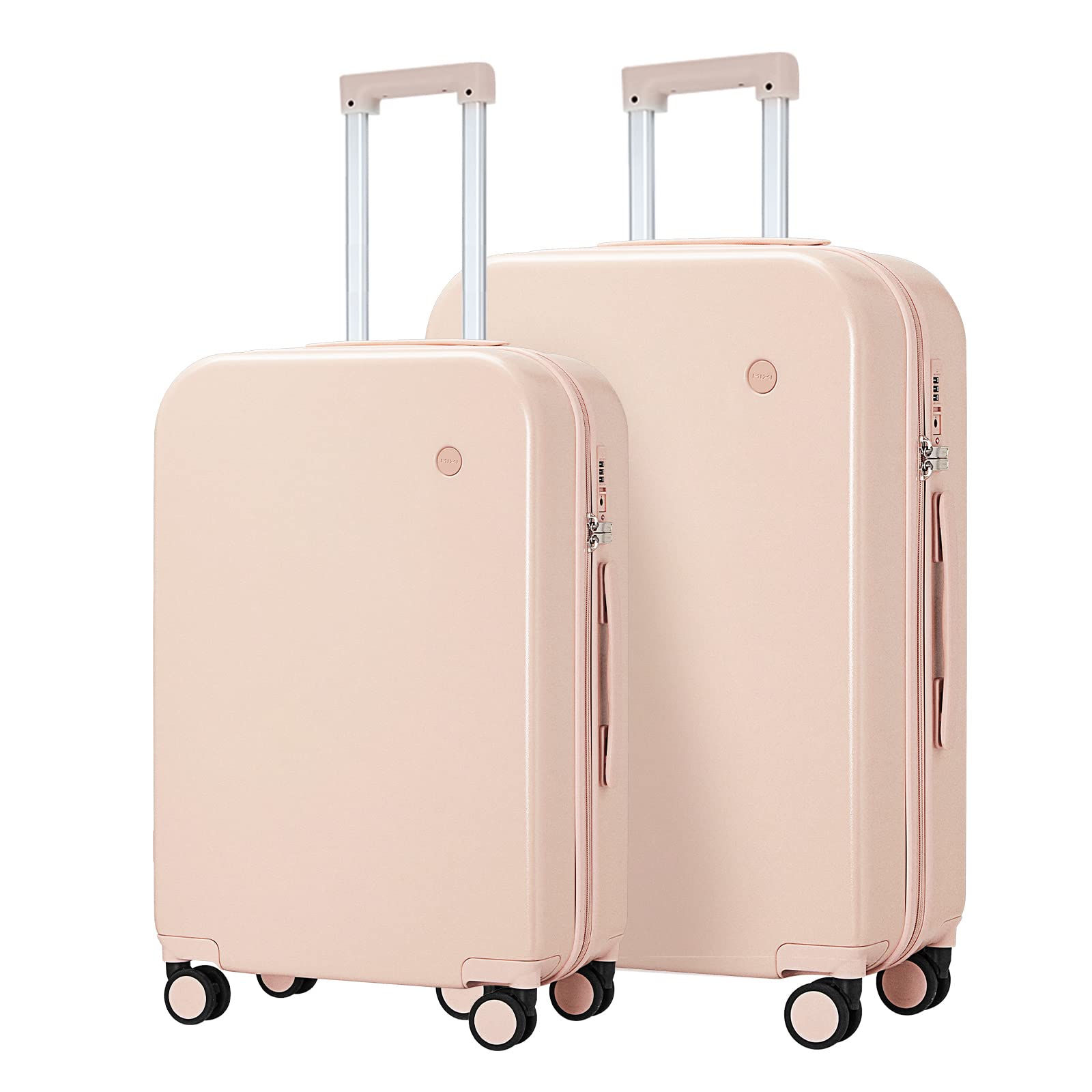 Mixi 2-Piece Luggage Set Hardside PC Travel Suitcase Rolling Bag Spinner Wheels TSA Lock, 20+24 Pink, with Cover