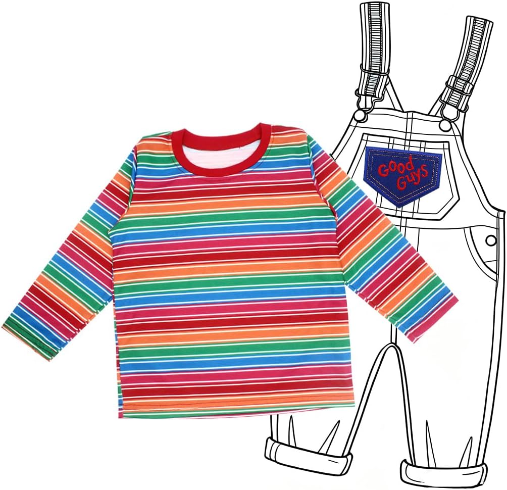 Costume for Kids Stripe Shirt & Good Guys Patch Set Baby Boys Girls T-Shirts Cosplay Halloween Party Favors Gifts