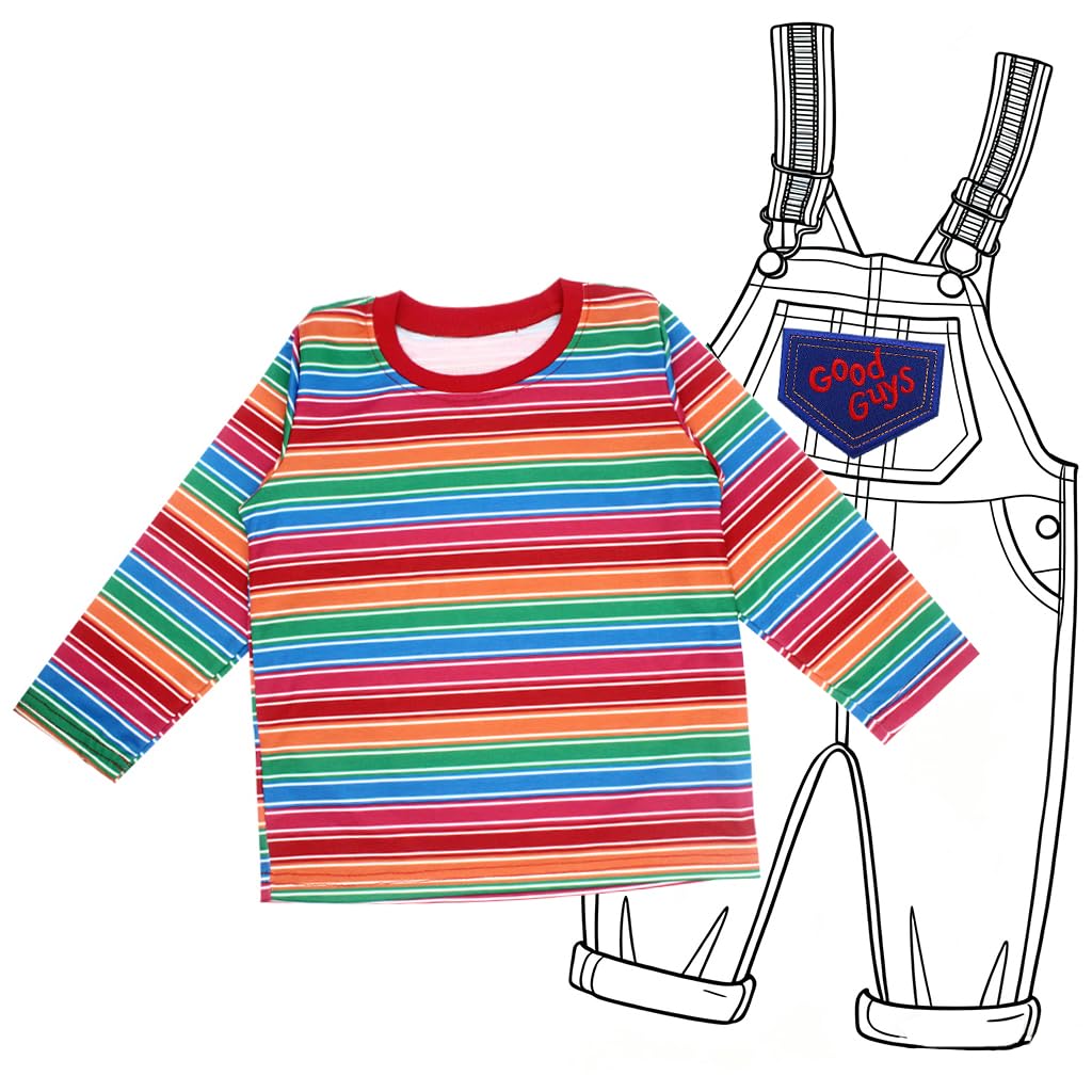 Costume for Kids Stripe Shirt & Good Guys Patch Set Baby Boys Girls T-Shirts Cosplay Halloween Party Favors Gifts